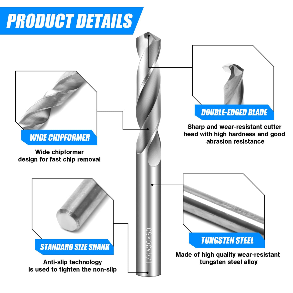 5/16" Drill Bits Solid Carbide Drill Bits, Tungsten Carbide Drill Bit Set, Metal Drill Bit Set for Stainless Steel Hardened Steel Cast Iron Alloy Copper,1 Pcs
