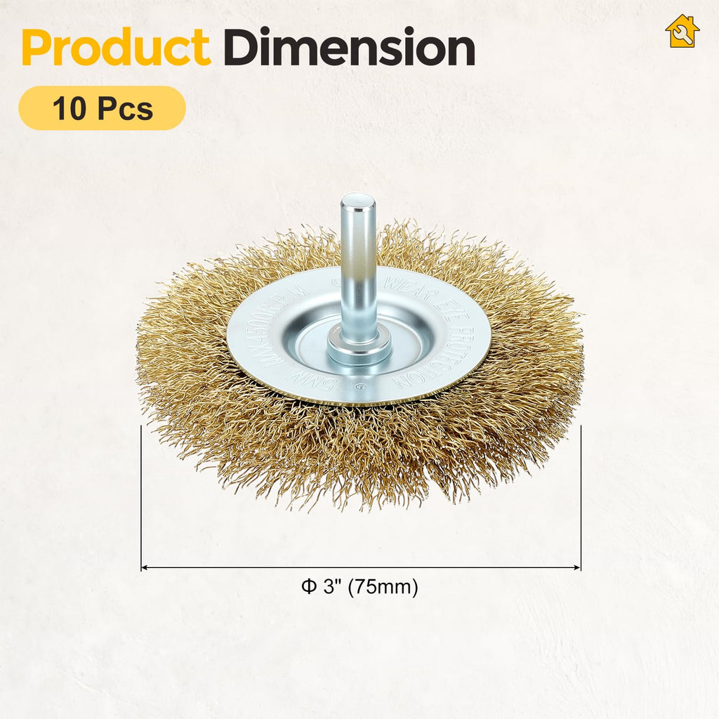 Rebower 10pcs 3in Wire Wheels for Drill with 1/4in Shank, Copper-Plated