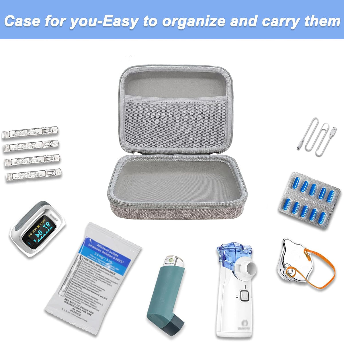 Klawdsky Carrying Case for Portable Nebulizer, Travel Medical Bag, Hard Emergency Medical Bag for Inhaler Spacer Case for Adults(Bag Only)
