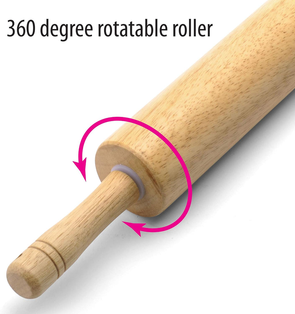 Classic Wood Rolling Pin, 18-Inch Hardwood Dough Roller for Baking Pizza, Pies, Pastry and Cookies, Ergonomic
