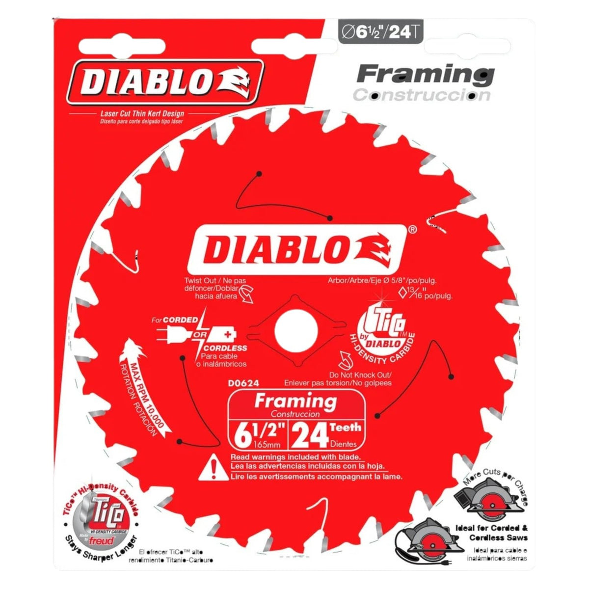 Diablo Framing Saw Blade for Wood - 6-1/2" Diameter, 24 Teeth, .059" Kerf
