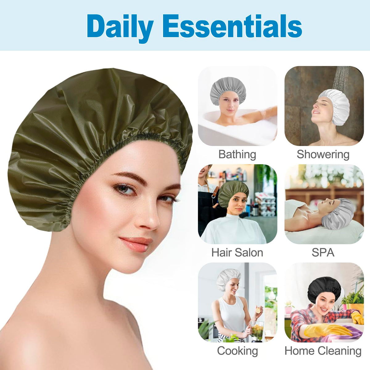 16 PCS Shower Cap, Bath Cap for Women Reusable Waterproof