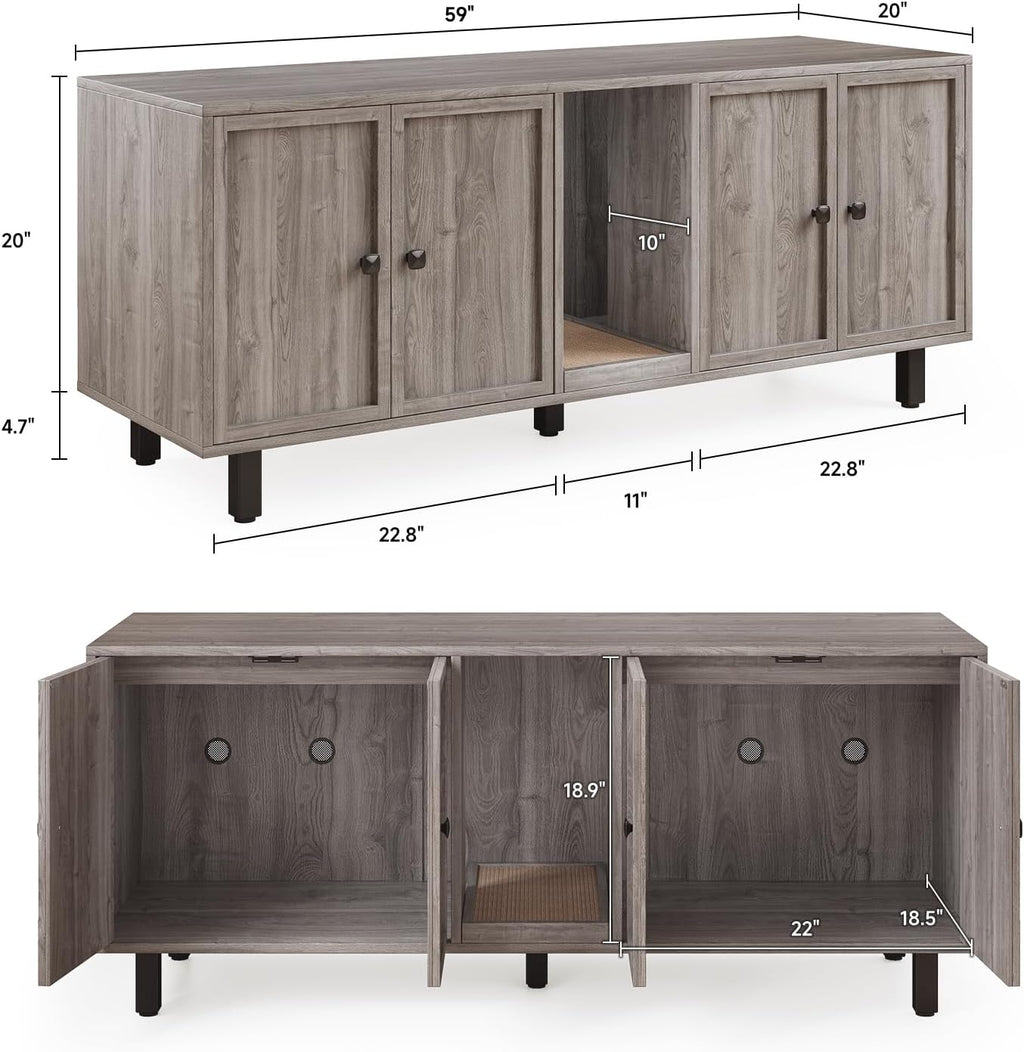 59 Inches Cat Litter Box Enclosure for 2 Cats, Grey