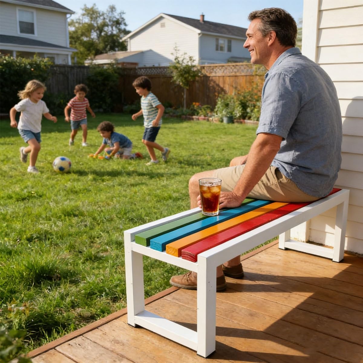 Outdoor Bench, Steel with Solid Wood Garden Park Benches 3.3ft 3.9ft 4.9ft 5.9ft Backless Patio Benches for Park