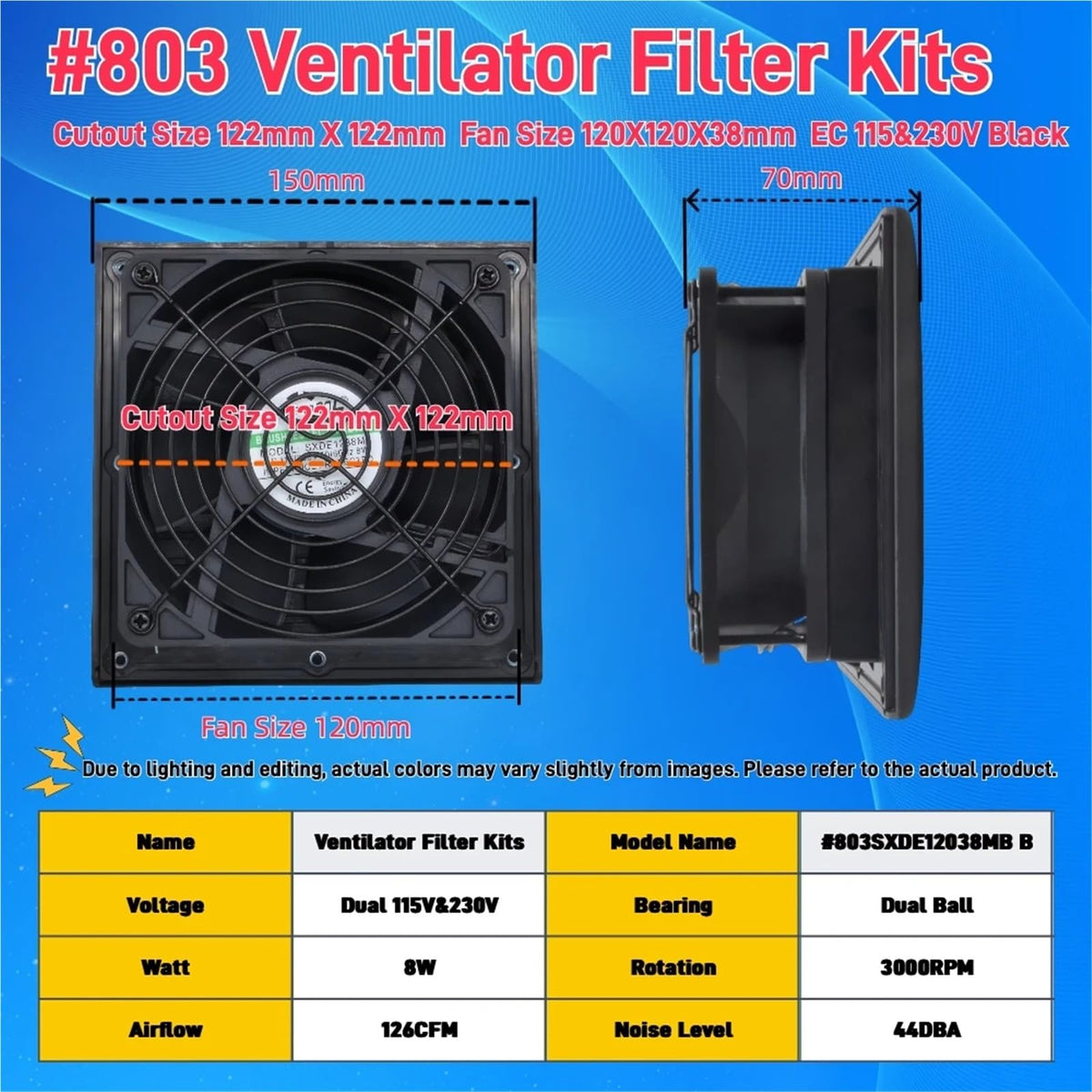 1Pcs 803 150 * 150mm Enclosure Cabinet Ventilator Filter Kits 120mm X 38mm AC EC 115V 230V DC 12V 24V Cooling Fan Dustproof Waterproof(Black EC 115V230V)