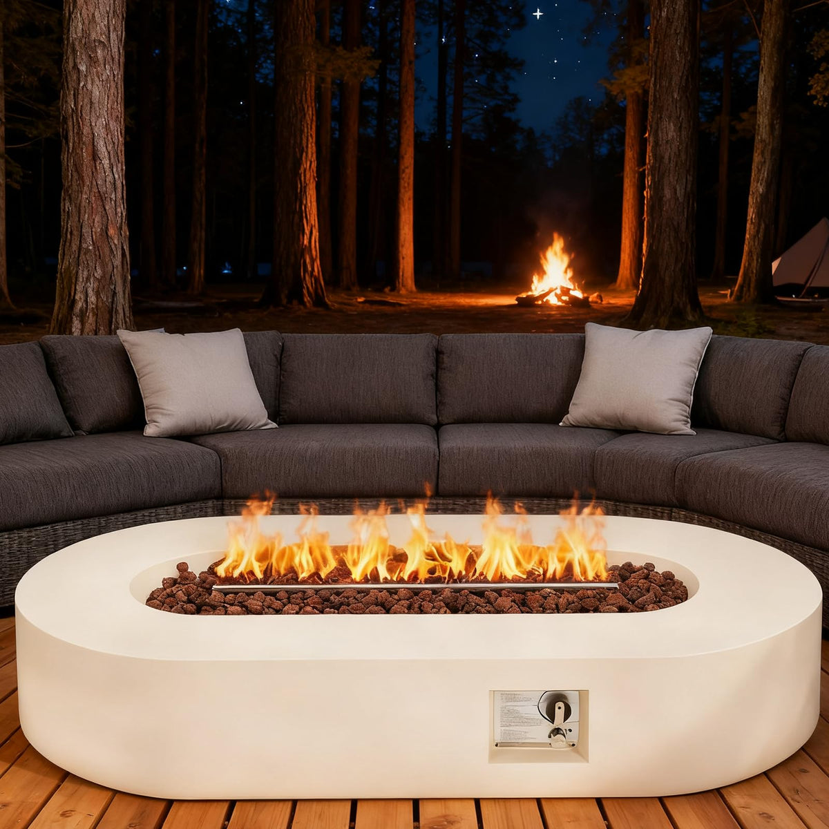 56" Propane Fire Pit Table Outdoor Oval Gas Fire Pit Table No Tank Holder