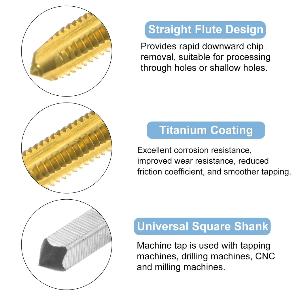 uxcell Metric Thread Tap M3 x 0.5 H2 100mm Extra Long Titanium Coated M35 High Speed Steel Straight Flute Screw Thread Milling Machine Taps Threading Tapping Repair Tool