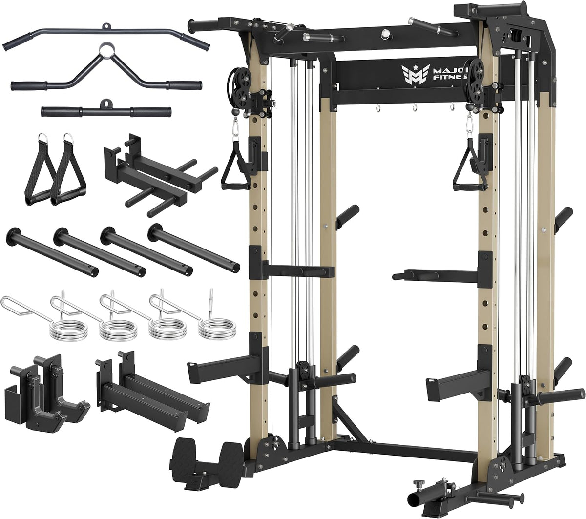 F22 Power Rack, 1600lbs All-in-One Squat Rack with Dual Pulley System, Heavy-Duty Steel Frame, Attachments & Storage