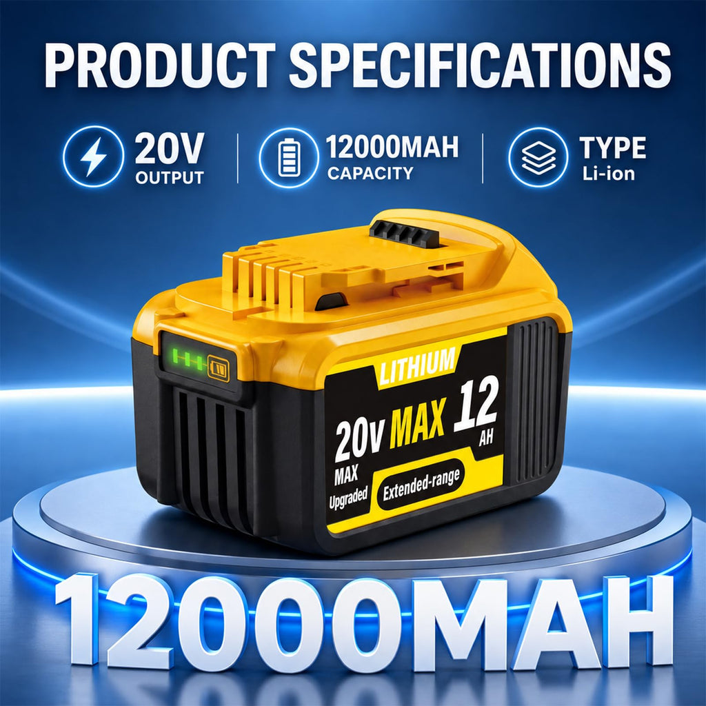 2 Pack 12000mAh Replacement for Dewalt 20V MAX Battery, High Capacity Compatible with DCB200 DCB201 DCB203 DCB204