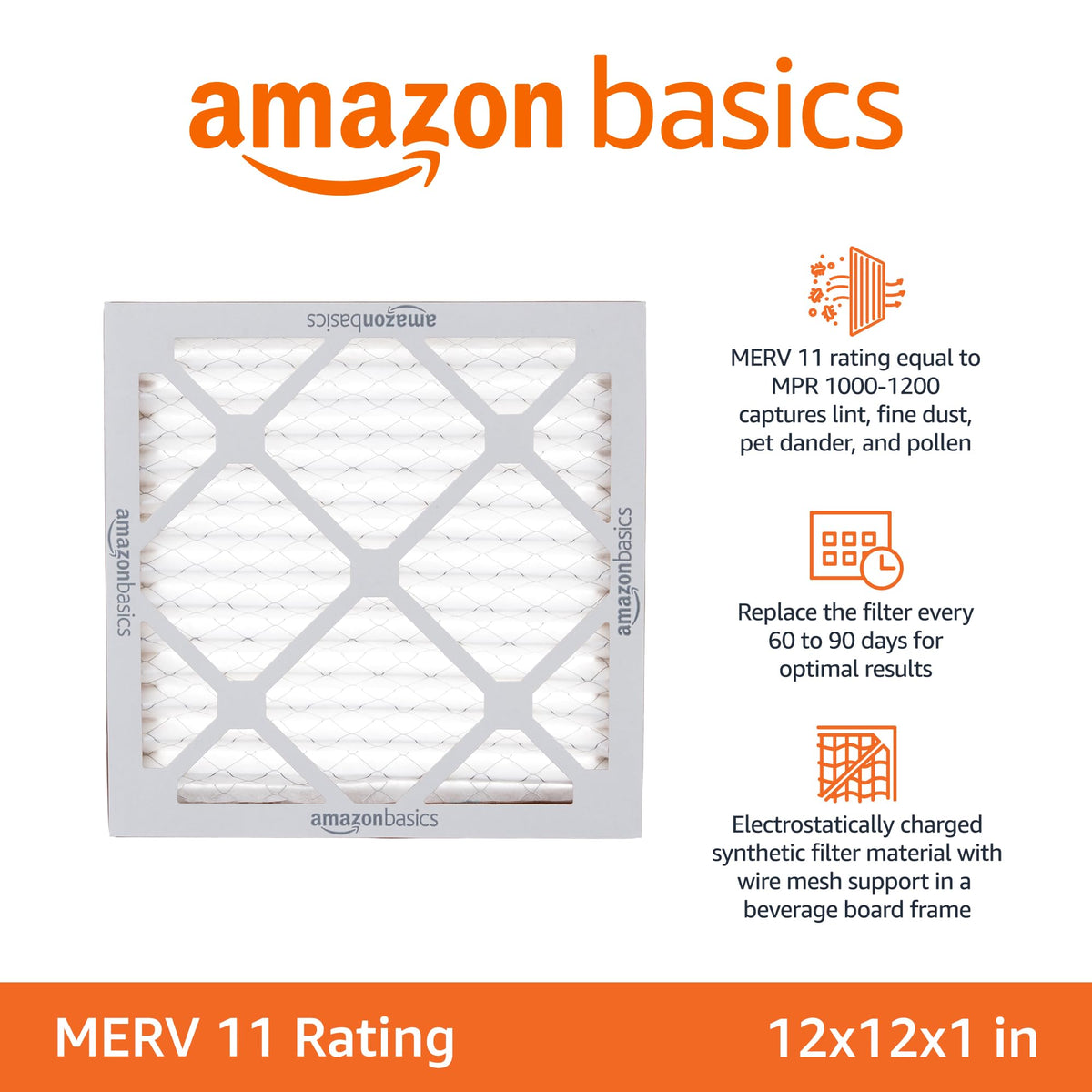 12x12x1 Air Filter 6-Pack, MERV 11 AC Furnace Filters, Dust, Pet, Allergen Control , Removes Pollen and Lint (Actual