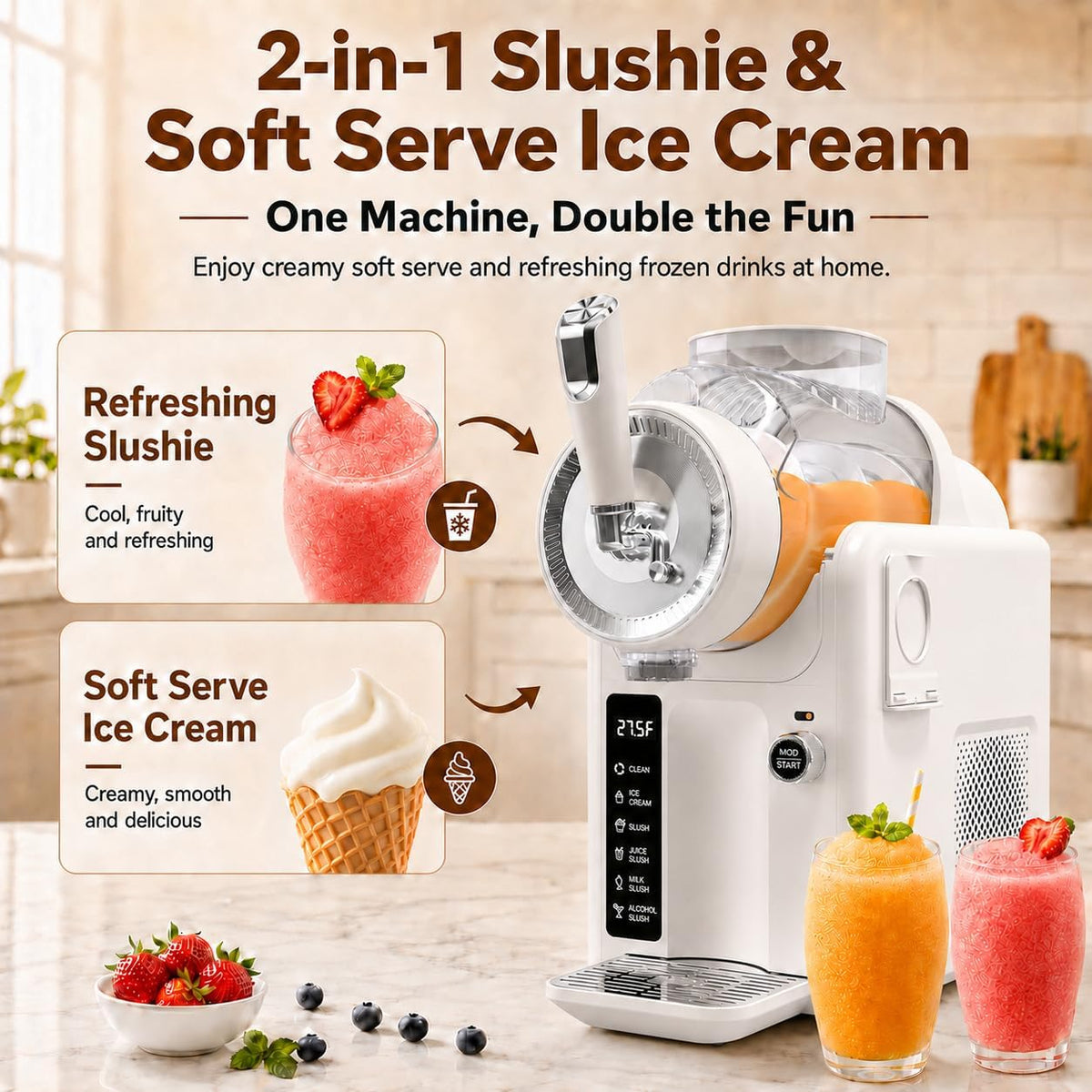 Slushie Machine for home, No Ice Needed, Soft Serve Ice Cream Maker