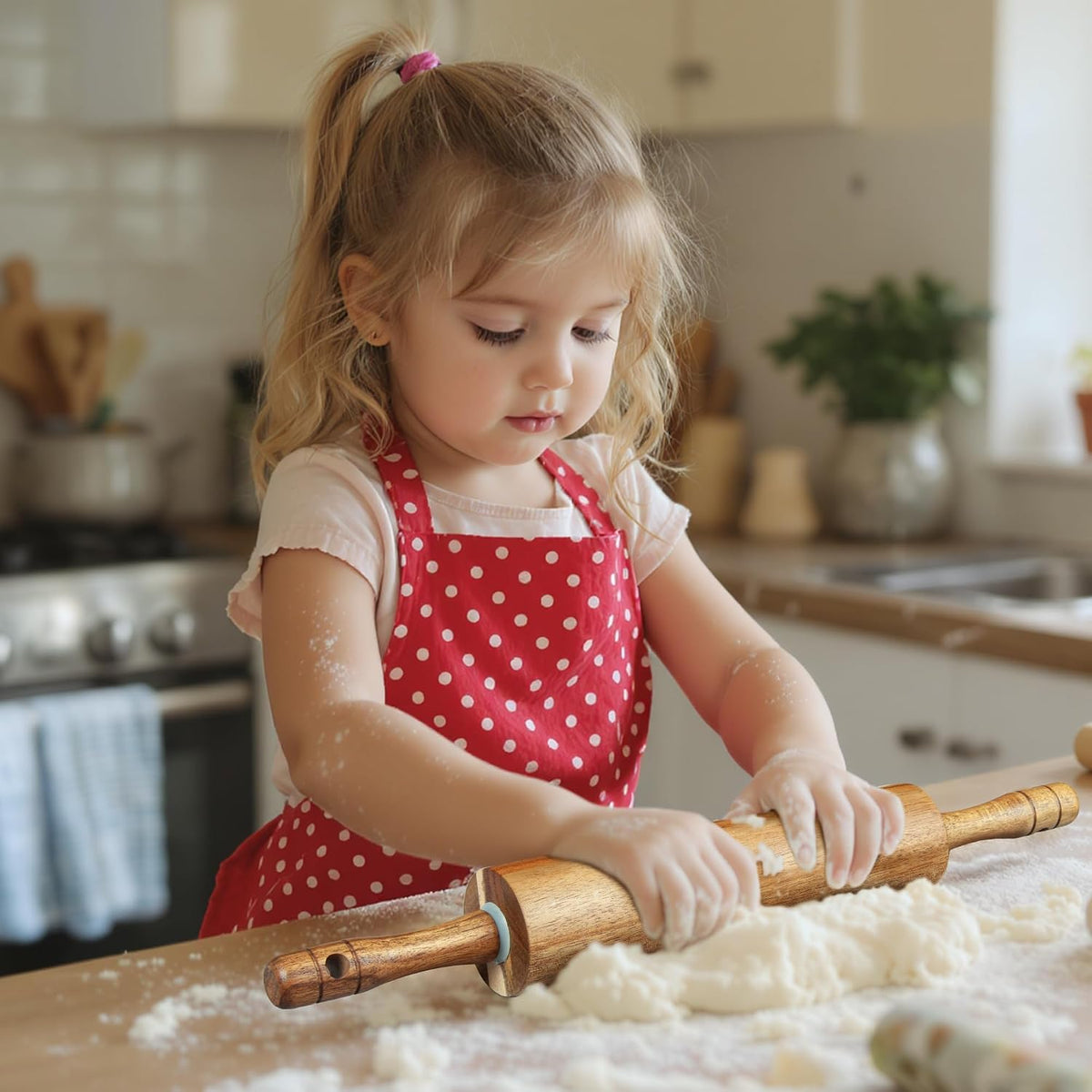 Acacia Wood Rolling Pin for Baking, Kitchen Dough Roller With Handles, Rodillo Para Masa, Rolling Pin for Dough