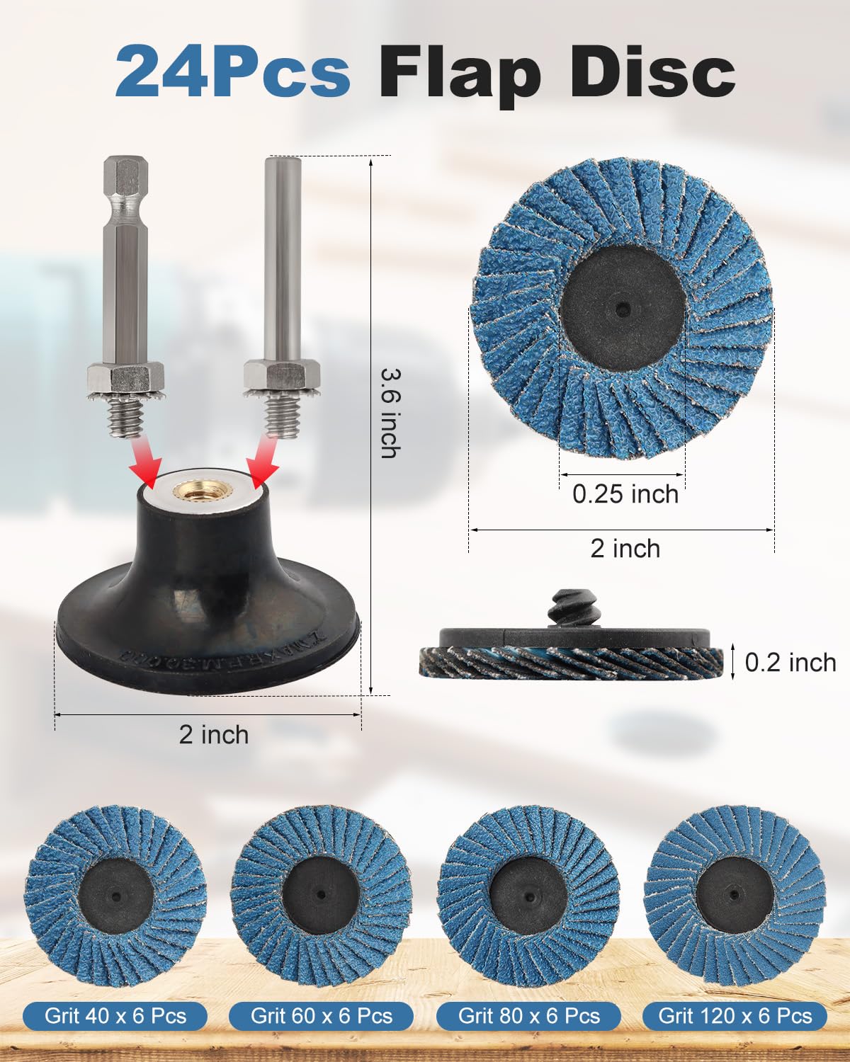 24 Pcs Sanding Disc, 2 Inch Flap Disc 40 60 80 120Grit