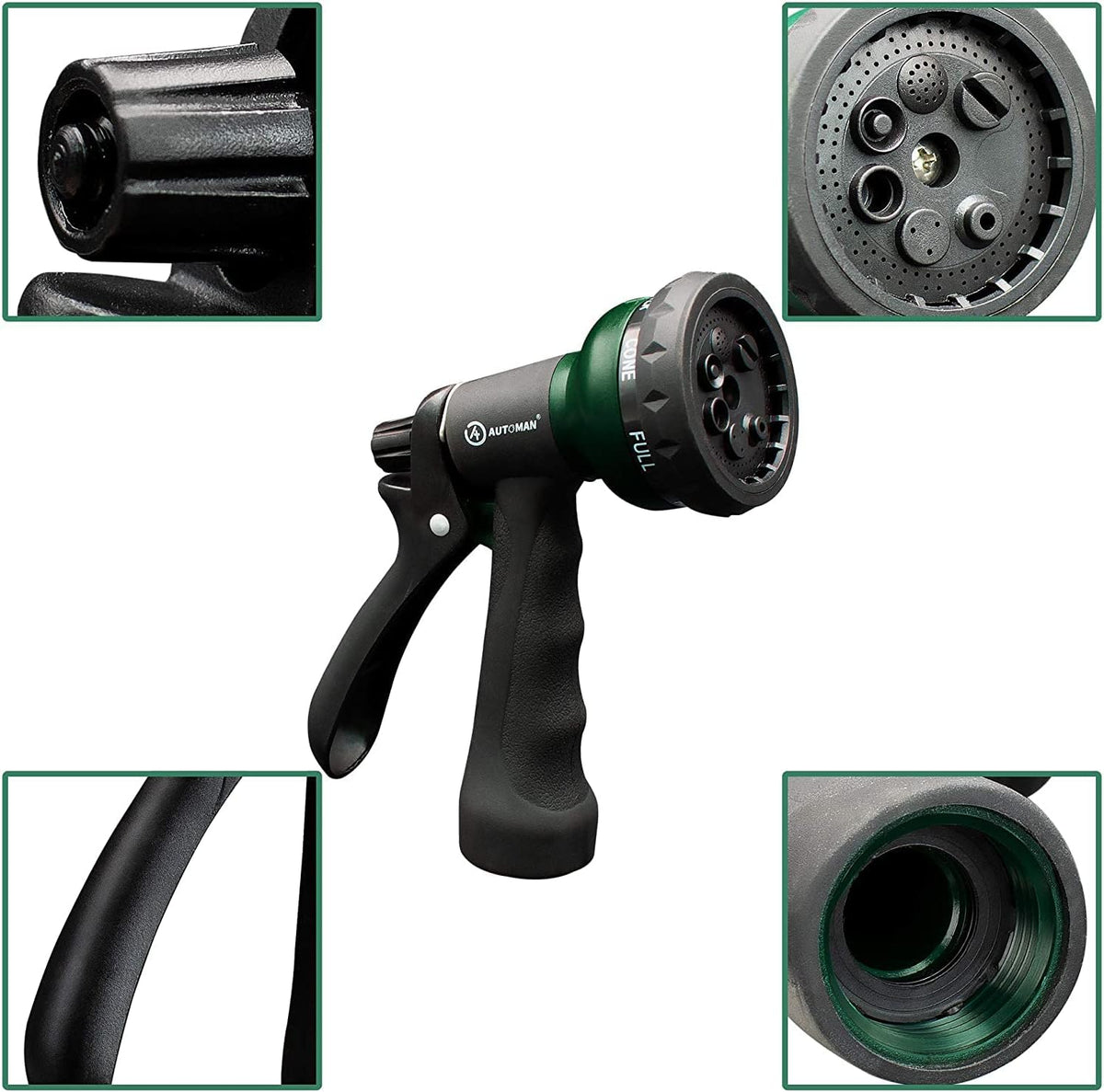 Garden Hose Nozzle 2PK, ABS Water Spray Nozzle with 7 Adjustable Patterns, Slip Resistant for Watering Plants, Lawn