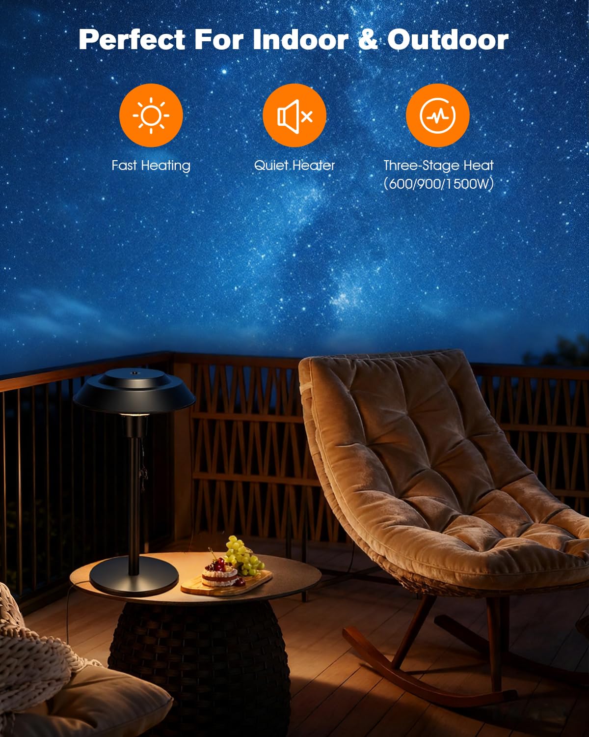 Electric Patio Heater, 1500W Portable Tabletop Infrared Heater with 3 Power Levels, IP55 Waterproof Outdoor Heater