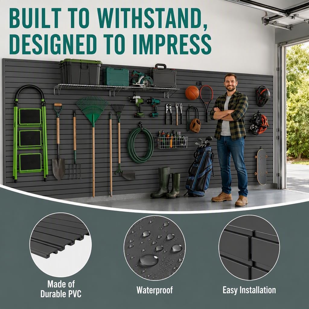 PVC Slatwall Panels, Garage Wall Storage, 4x8 ft Black 4-Pack