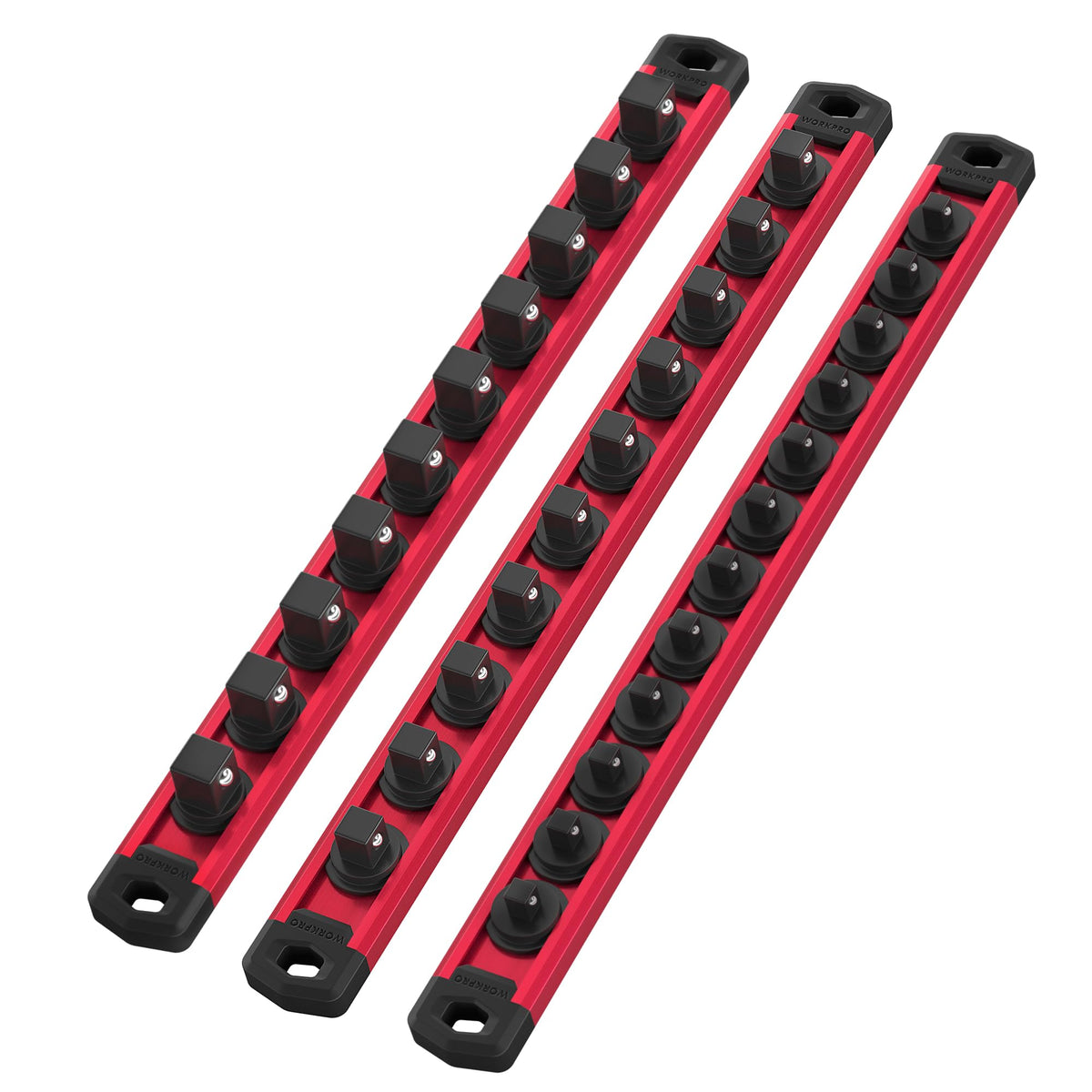 Magnetic Socket Organizer Set, 3-Piece 1/4” 3/8” 1/2” Socket Rails