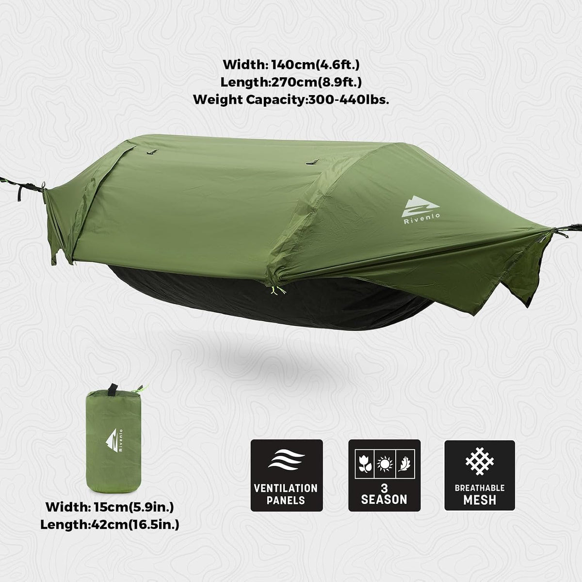 Camping Hammock Tent with Mosquito Net & RainFly, 3 in 1 Waterproof Lightweight Portable Sleeping Hammock Bug, Travel