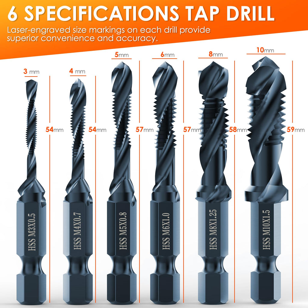 THINKWORK 3-in-1 Metric Combination Drill Tap & Tap Bit Set