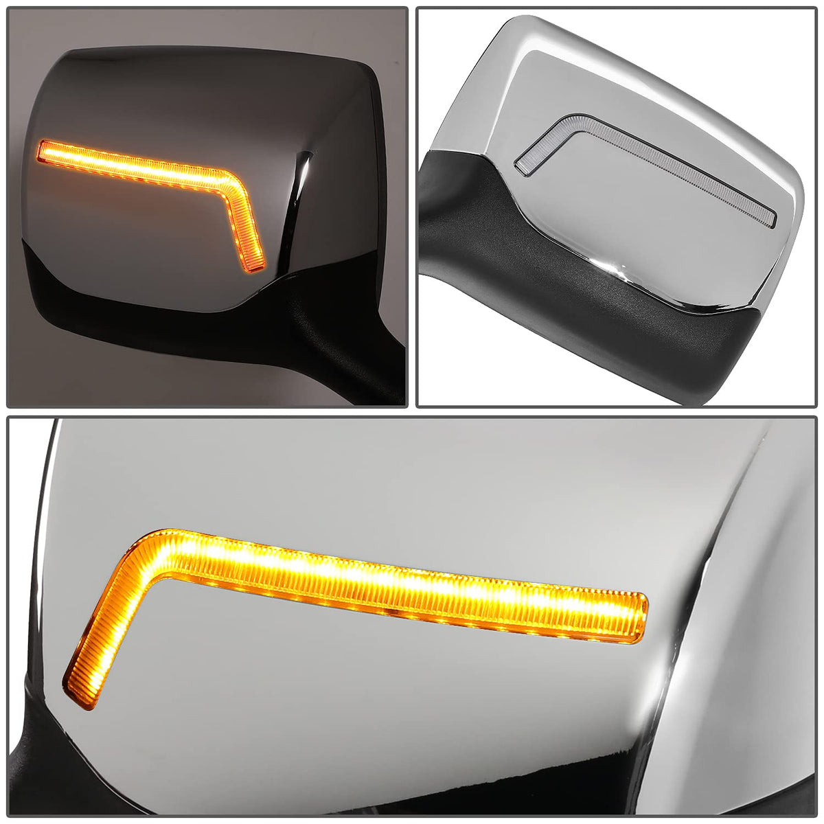 DNA Motoring MIRROR-HAY-009-CH L-Pattern LED Sequential Turn Signal Manual Side Hood Mirror Compatible with 11-21 Kenworth T680 / Peterbilt 579 587,1 Pair