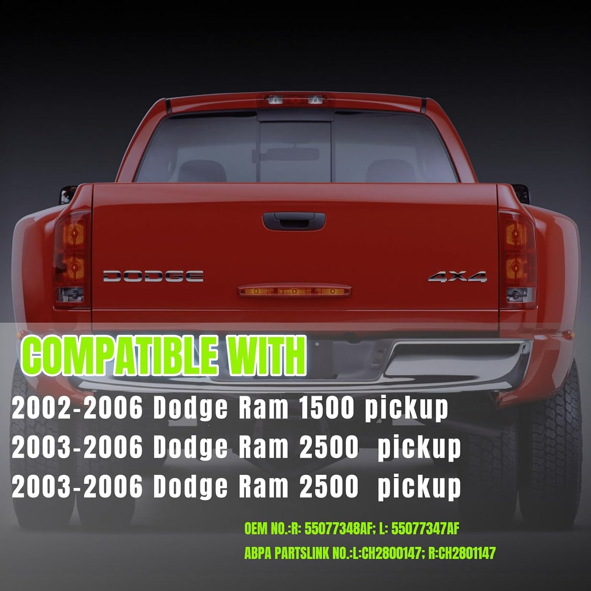 Tail Lights w/Circuit Board For 2002 2003 2004 2005 2006 Dodge Ram 1500 pickup 2003 2004 2005 2006 Dodge Ram 2500 3500 Pickup; Rear Brake Lamps w/Connector plate and Bulbs (Smoke Red)