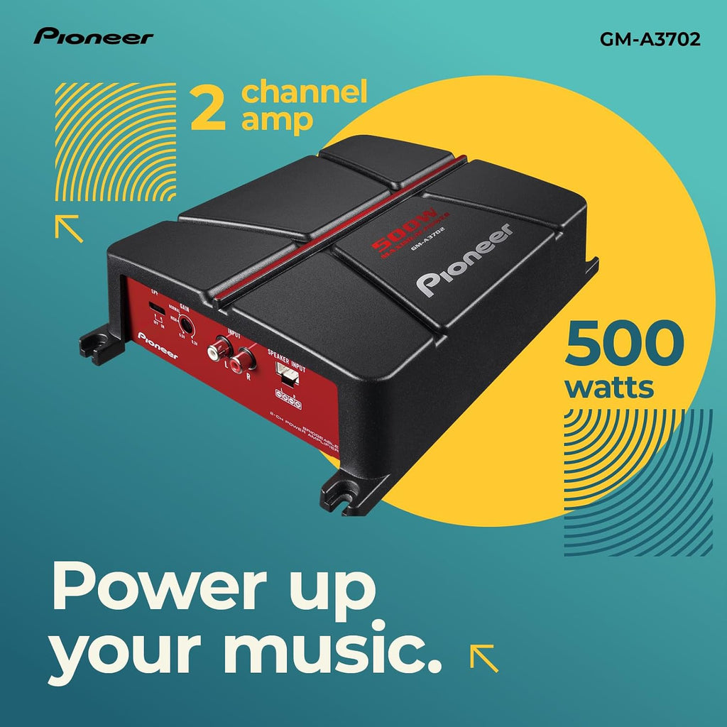 GM-A3702 500W Max Class AB Bridgeable 2-Channel Car Amplifier | Automatic Signal Sensing and Turn-On, Built-In