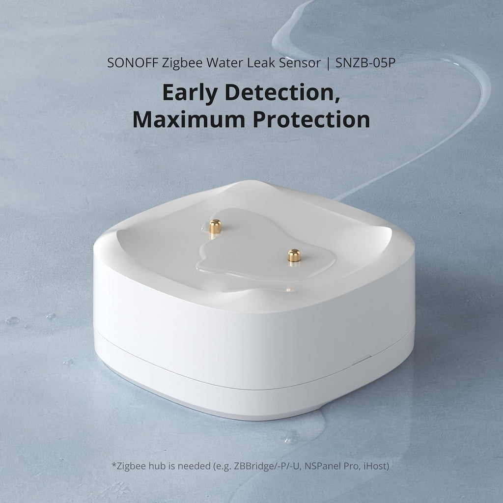 SNZB-05P Zigbee Water Leak Sensor with Detection Cable for Alarm System and Smart Home Automation, Wireless Mini