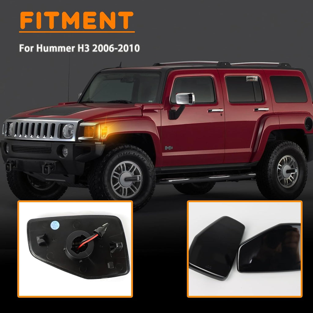 LED Front Headlight Side Marker Light Amber Turn Signal Lamp Kit for Hummer H3 2006-2010 H3T 2009-2010 Replace OEM Trim,Smoked Lens Side Bumper Marker Lamps,2pcs