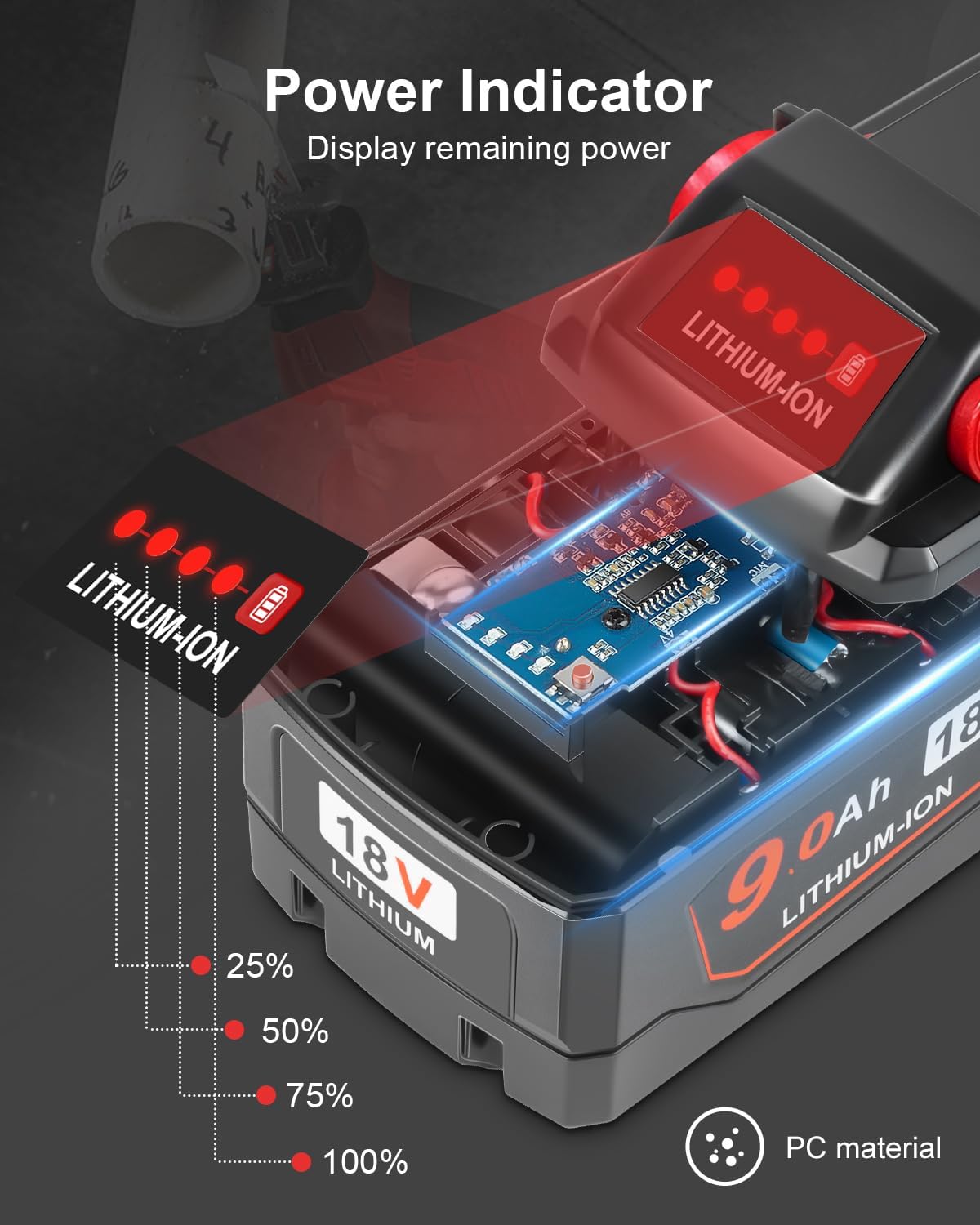 Aoasur 9.0 Ah Replacement for Milwaukee M - 18 Battery (9.0AH-2P)