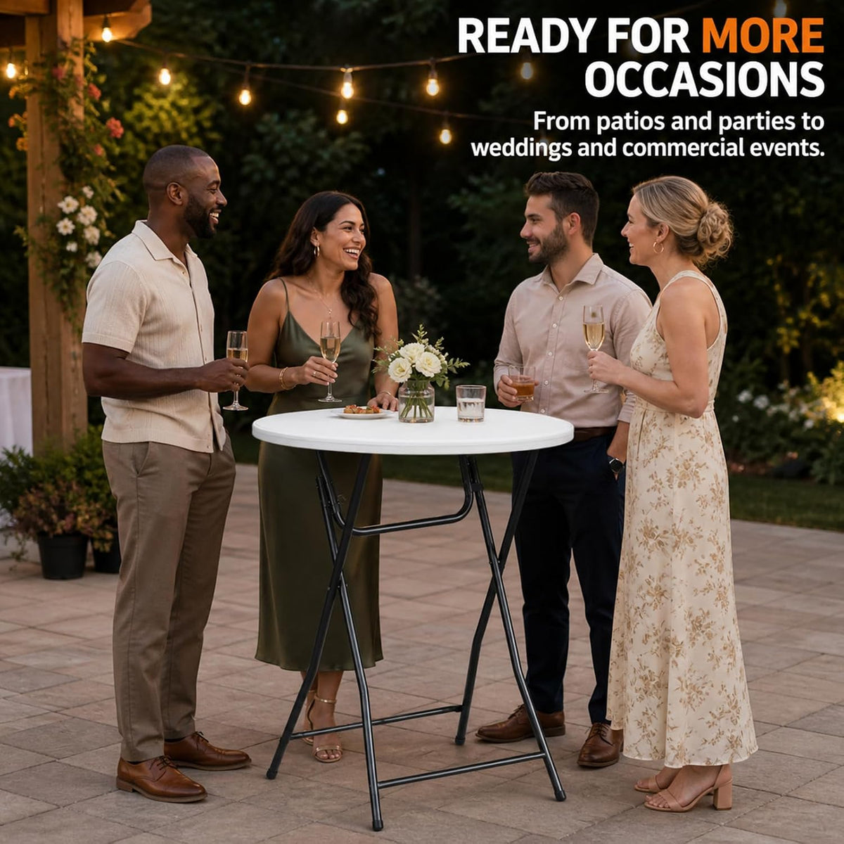 Cocktail Table, 32 Inch Folding Bar Table, High Top Round Tables, Outdoor Portable Bistro Tall Folding Table for