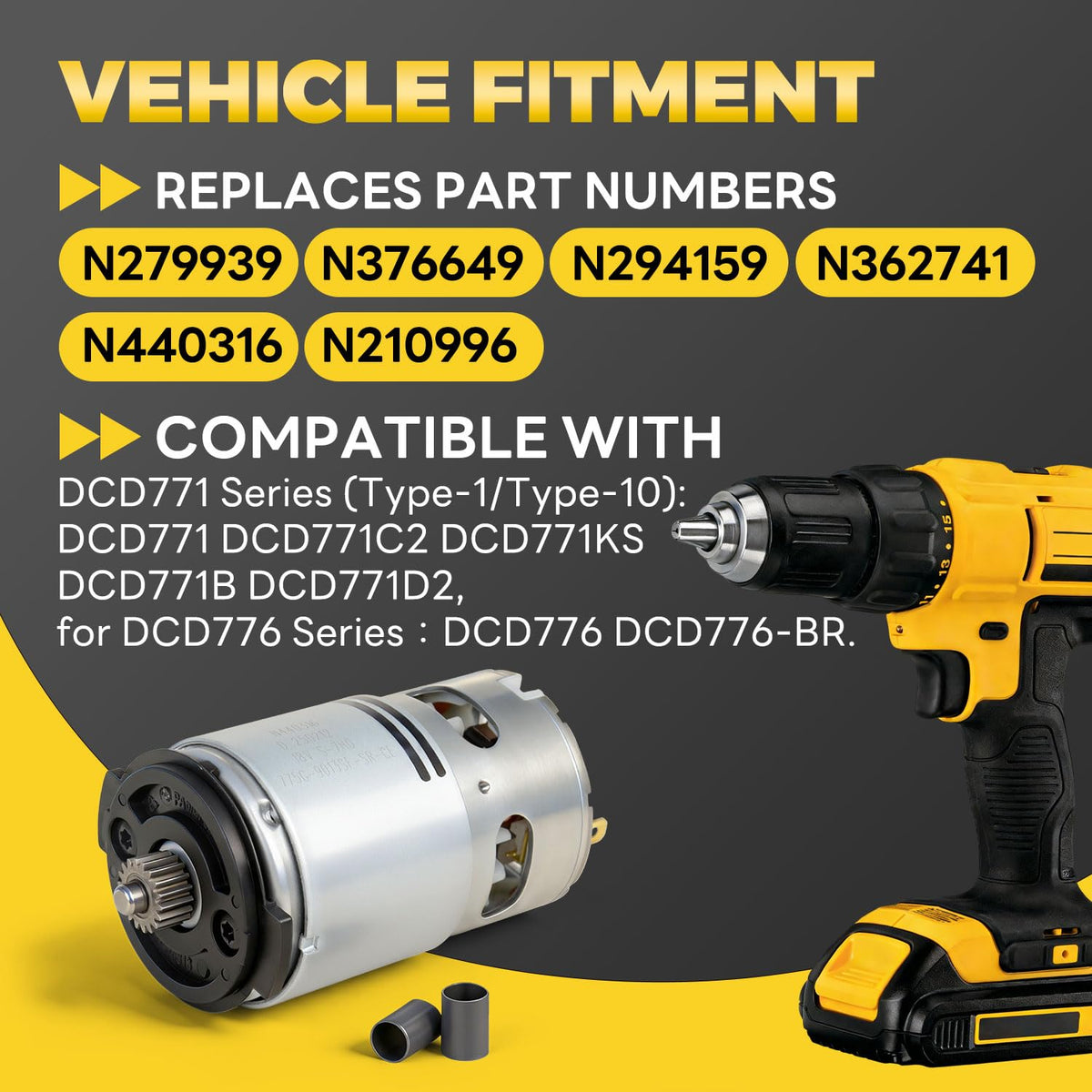 N376649 N279939 Upgraded Drill Motor for DeWalt DCD771 DCD776 Series