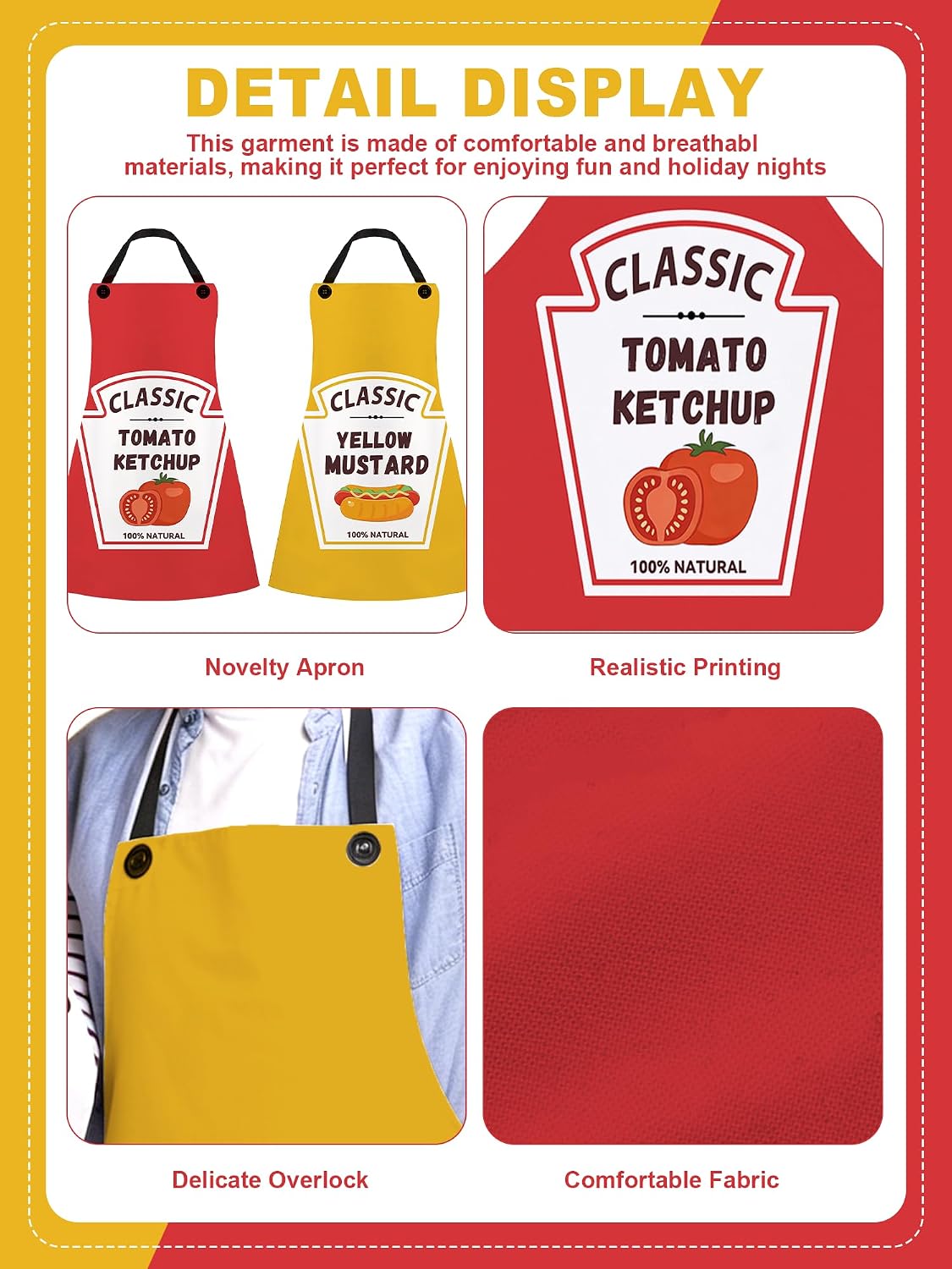 2 Set Ketchup and Mustard Costume Apron Condiment Group Costume