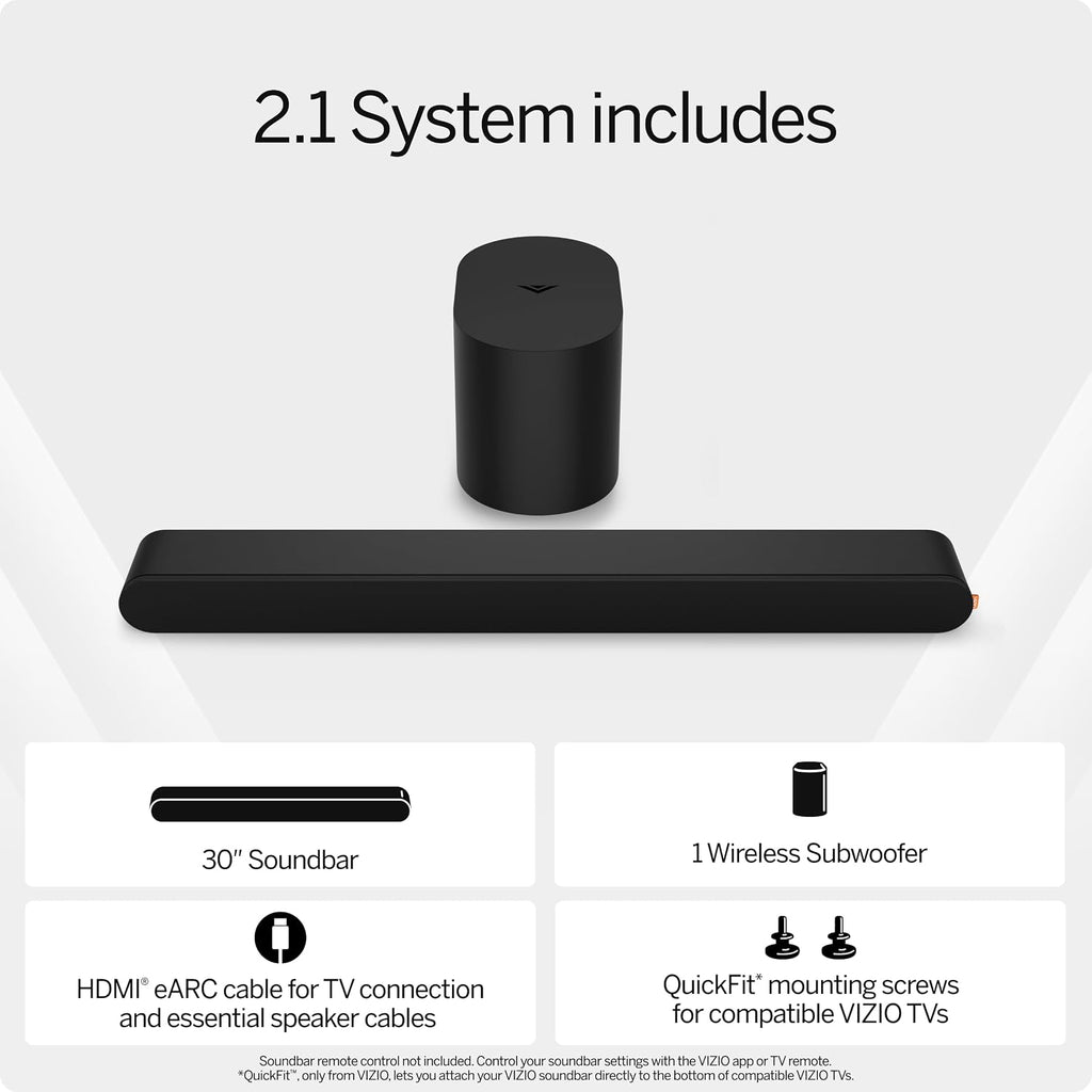 2.1 Soundbar, Wireless Subwoofer w/Dolby Atmos & DTS:X, Bluetooth Speaker, QuickFit Compatible – SV210M-08 (New, 2024
