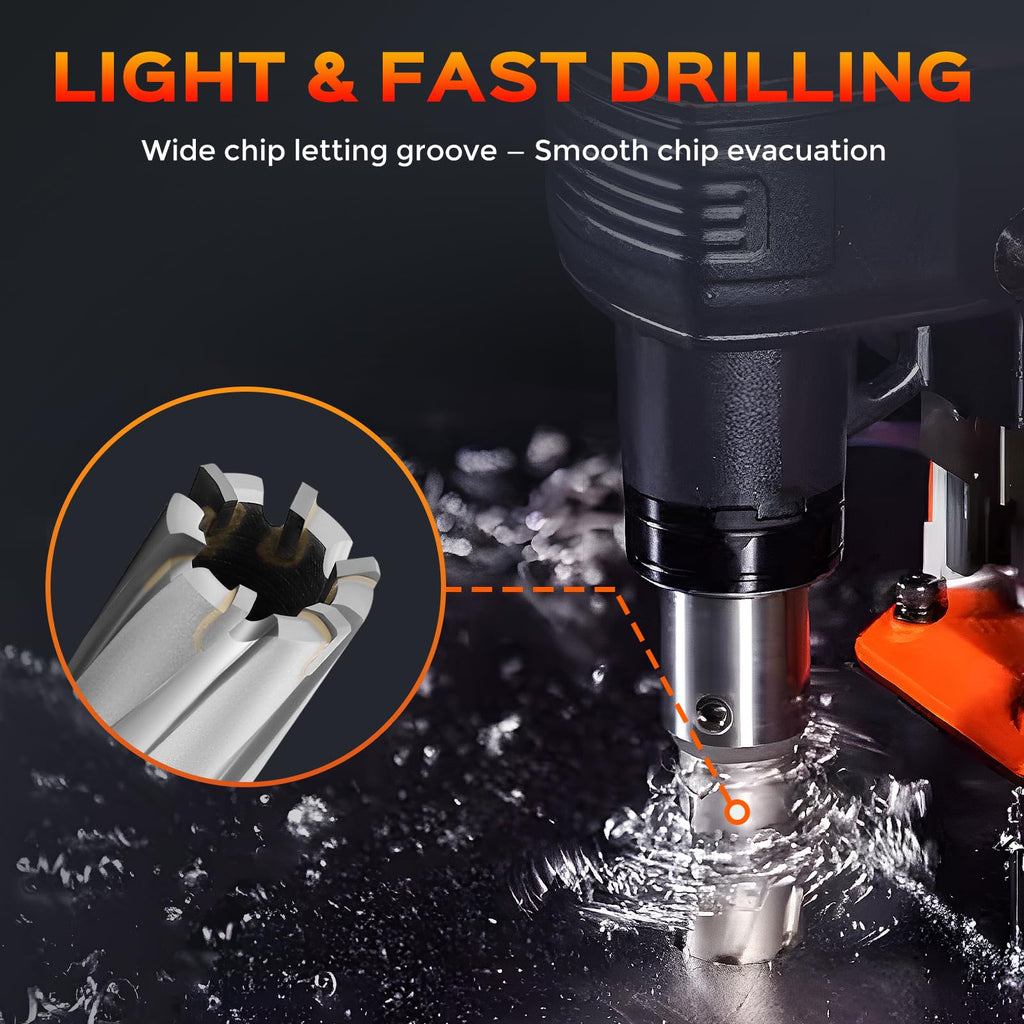 Bonvoisin Annular Cutter Set 12 PCS Carbide Tips Mag Drill Bits Kit 1/2" to 1-1/16" Cutting Diameter 3/4" Weldon Shank with 2 Pilot Pins for Mag Drill Press Cutting