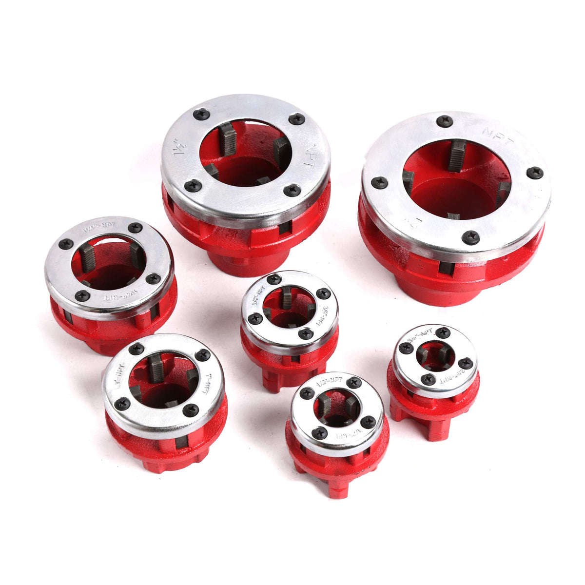 7 Size Ratchet Type Pipe Threader Threading Dies 3/8" to 2" NPT