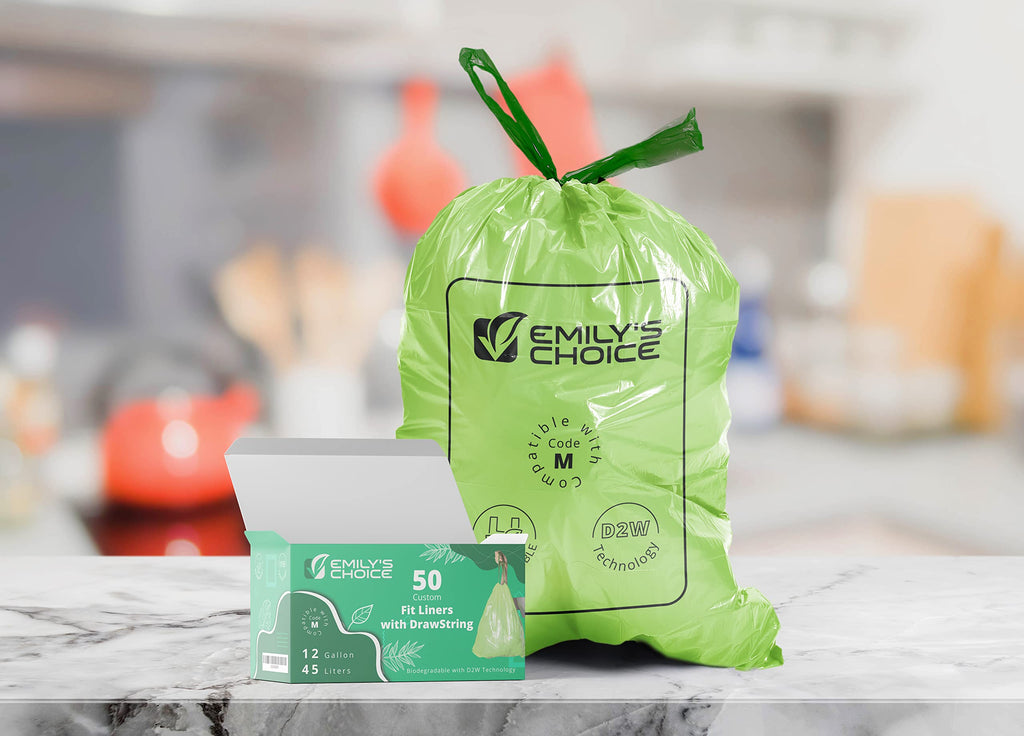 Heavy Duty Biodegradable Trash Bag Code M (50 Count)with D2W Technology, Custom Fit Trash Bag compatible with