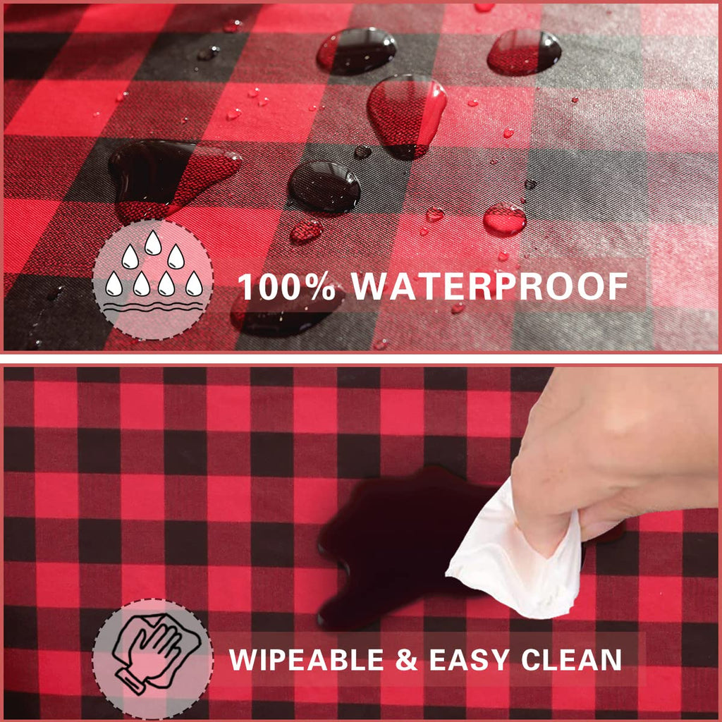 Buffalo Plaid Vinyl Christmas Tablecloth Rectangle 52 x 70 Inch With Flannel Backing, Waterproof & Anti-Slip Table