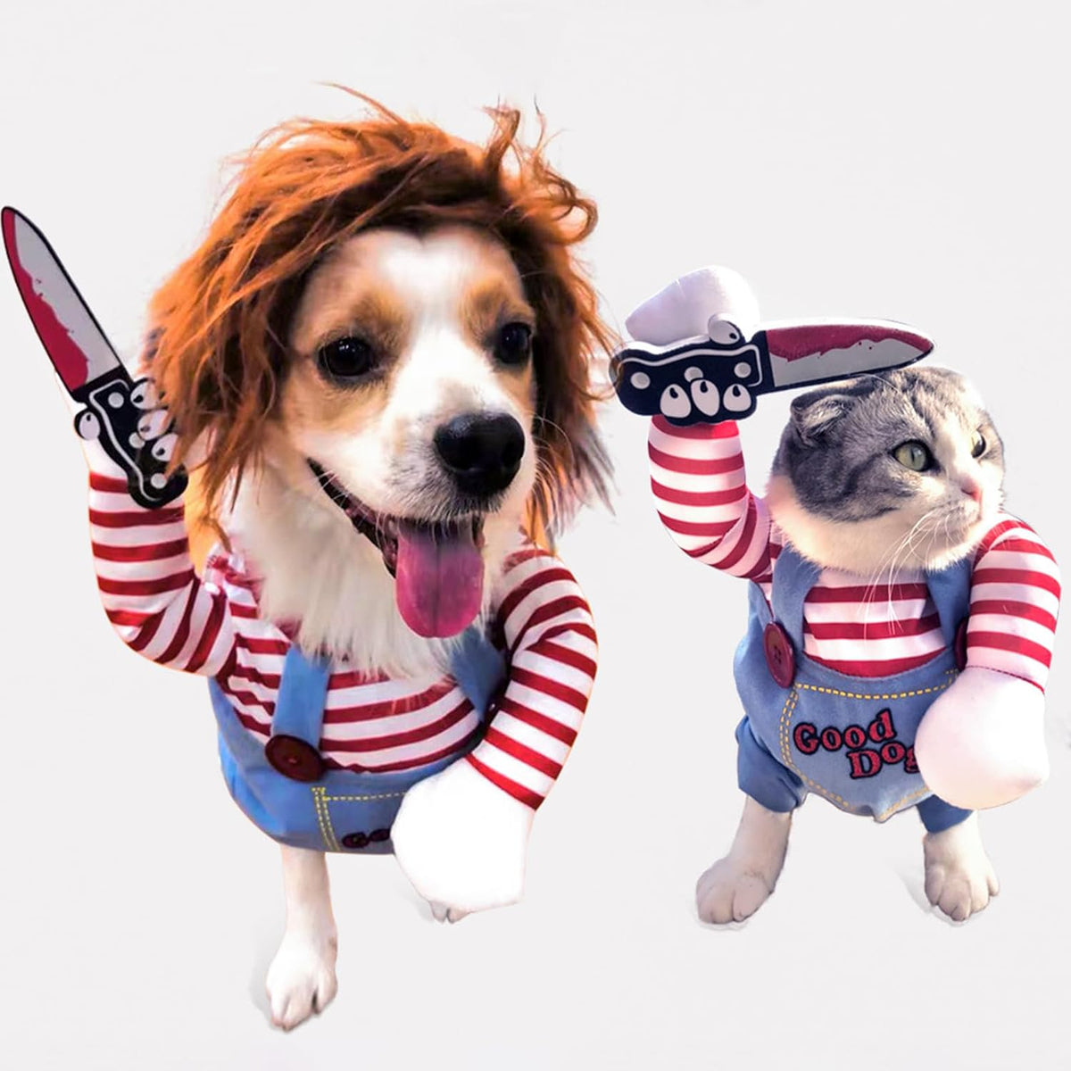Dog Halloween Costume, Funny Chucky Dog Costume with Pet Wig
