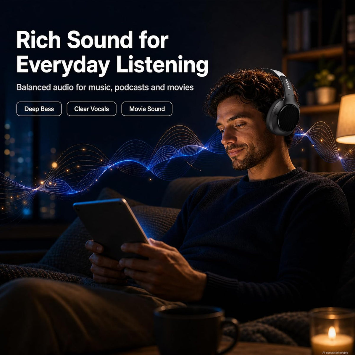 Wireless Noise Cancelling Headphones, 120H Playtime, Over Ear Headphones | 45dB Hybrid active passive noise