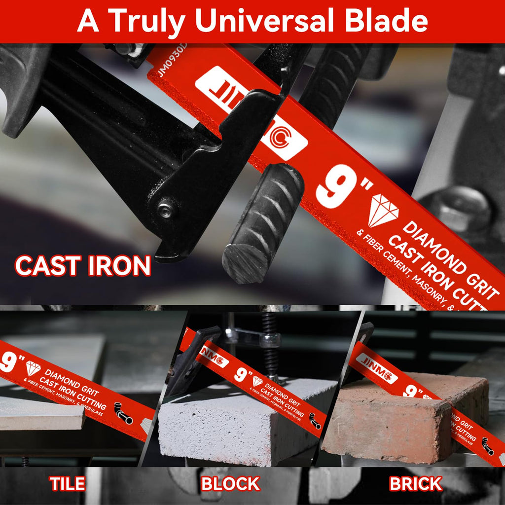 3 Pack 9 inch 40-50 Diamond-Grit Reciprocating Saw Blade