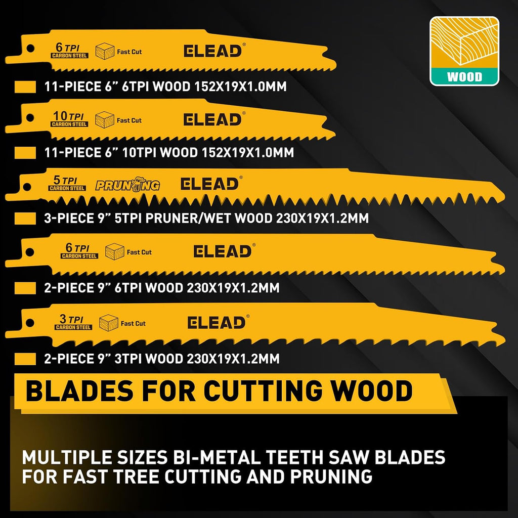 40-Piece Bi-Metal Reciprocating Saw Blade Set, Premium 4 & 6 & 9 Inch Wood & Metal Cutting Saw Blades with Storage Pouch, Long-Lasting Pruning Blades