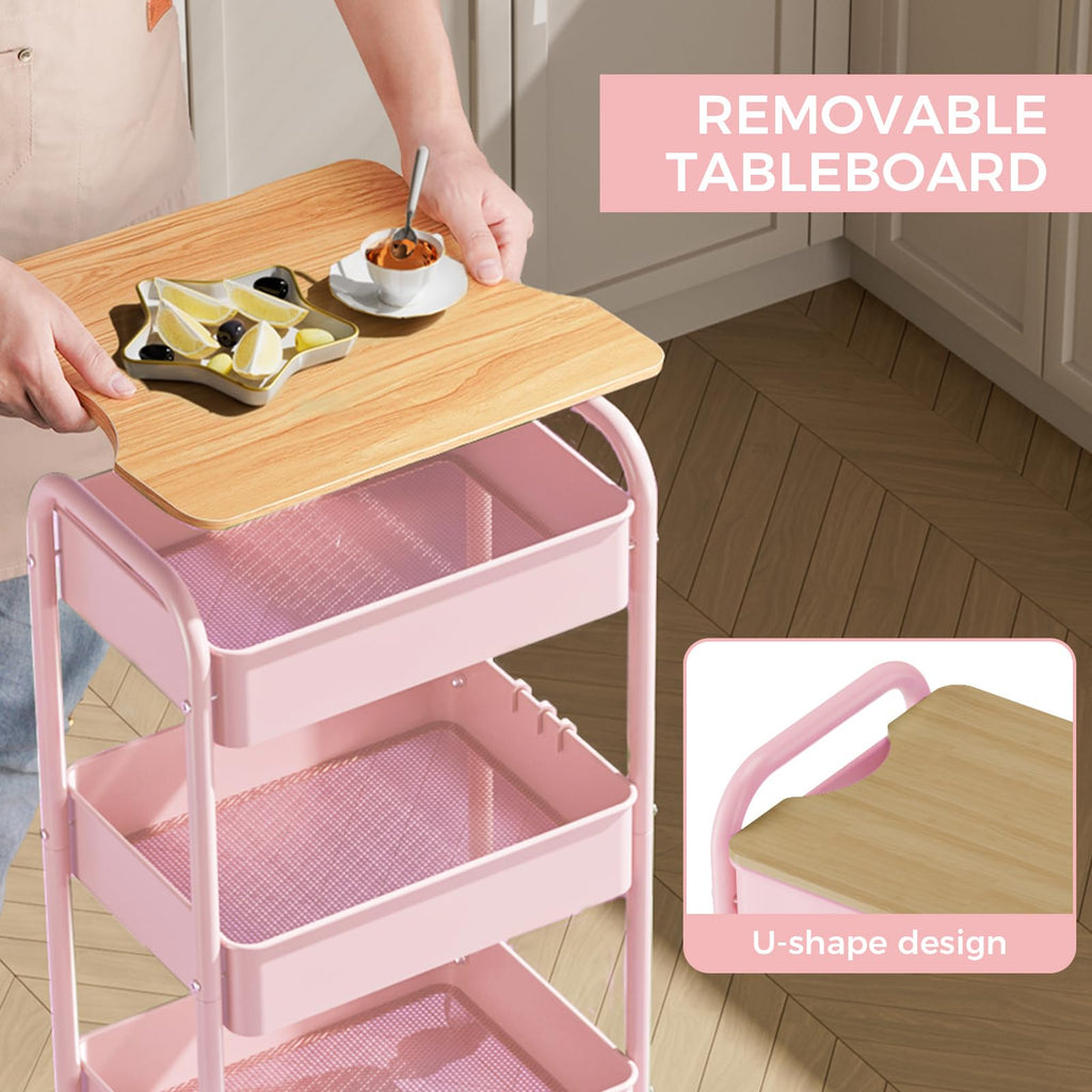 3-Tier Rolling Cart with Table Top, Metal Utility Cart on Wheels