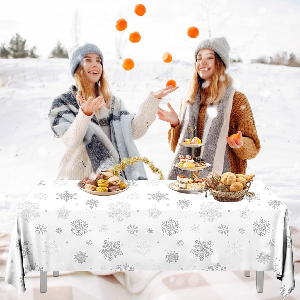 3pcs Snowflake Winter Tablecloth Party Decoration Winter Snowflake Silver Gray Wonderland Theme Table Cover