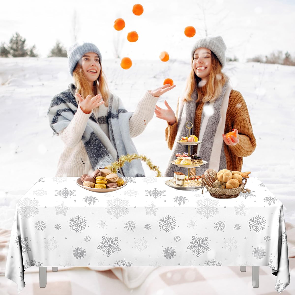 3pcs Snowflake Winter Tablecloth Party Decoration Winter Snowflake Silver Gray Wonderland Theme Table Cover