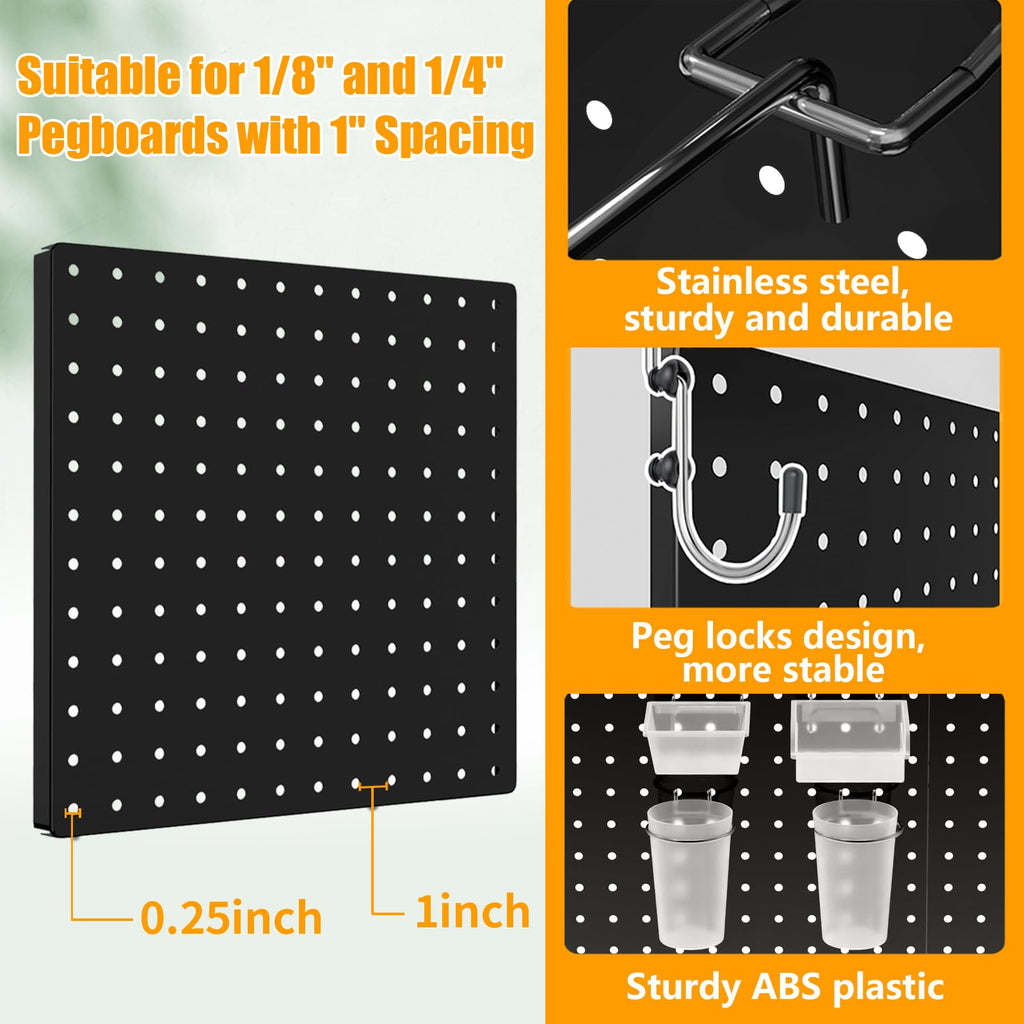 Peg Board Wall Organizer Kit. Heavy Duty, 82PCS Metal Pegboard, Black, 36 * 24