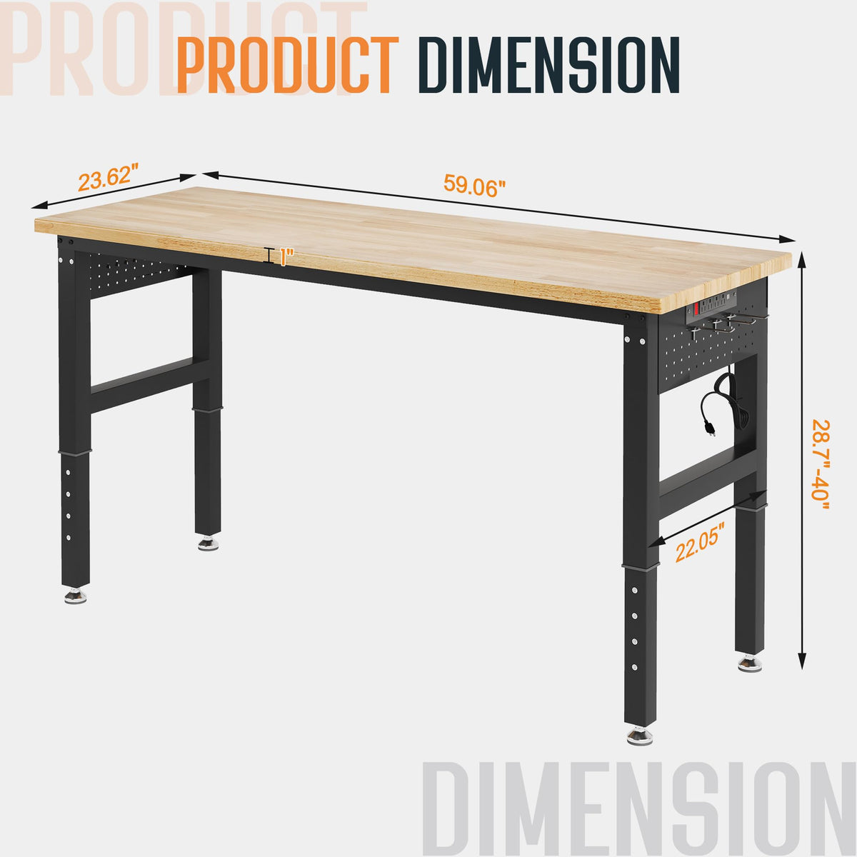 60-Inch Black Adjustable Heavy-Duty Workbench