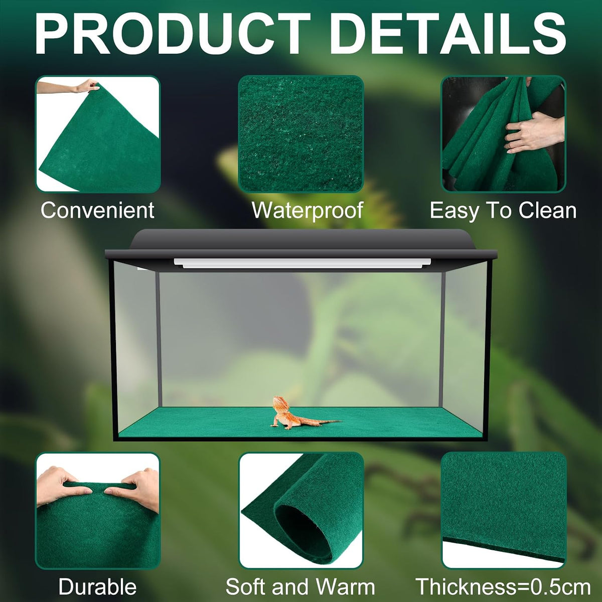 4 Pcs Reptile Carpet Terrarium Floor Mat Liner, 47 x 24 Inch, Green