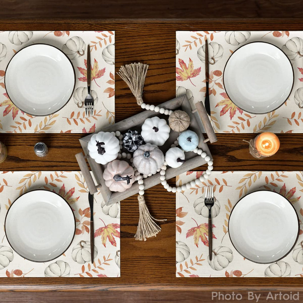 Maple Leaf Pumpkins Fall Placemats Set of 4-12 x 18 Inch