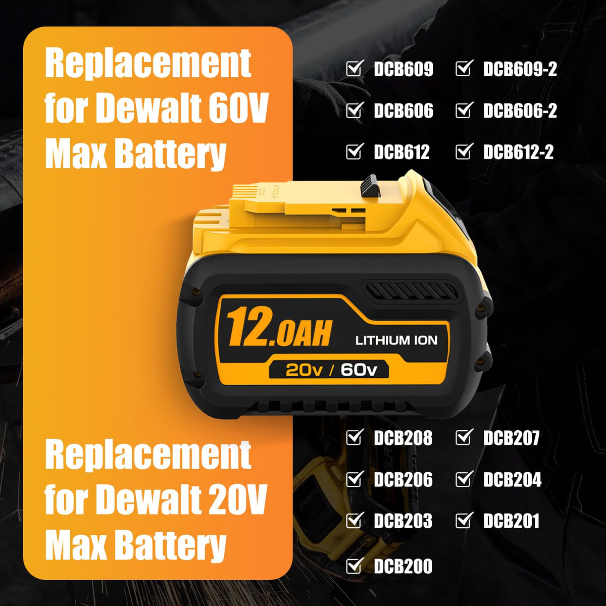2 Packs Replacement for Dewalt 20V/60V Flexvolt Battery and DCB107 Charger