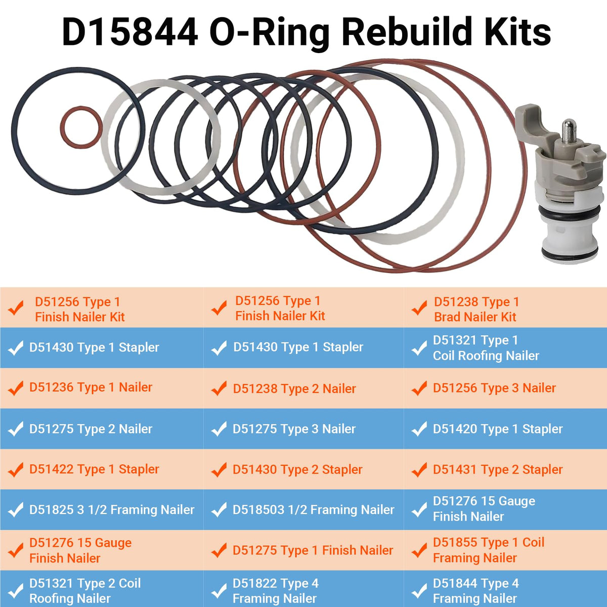 O-Ring Rebuild Kit and 647956-00 Trigger Valve Assembly for D51844 D51822 D51845 D51823 D51256 D51321 D51430 D51276 & 20+ Nailer Models,Fixes Air Leaks, Weak Drive, Slow Trigger Repair Kit